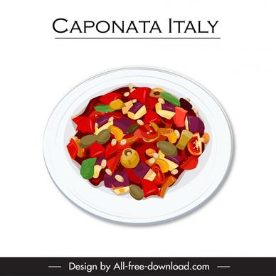 caponata italy cuisine design elements flat dish food pieces sketch classic design 