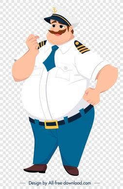 captain icon colored fat man cartoon character
