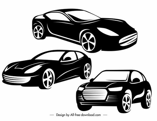 car models icons black white silhouette sketch