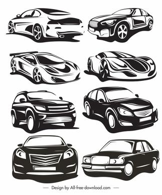 car modes icons black white 3d handdrawn sketch