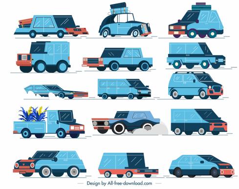 car vehicle icons colored classical 3d sketch
