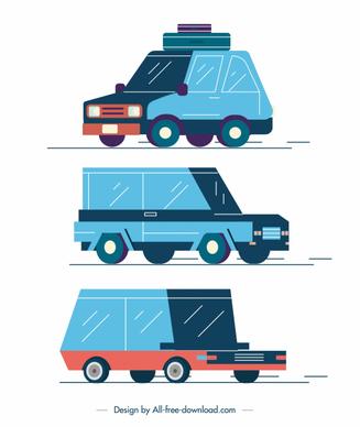 car vehicles icons blue classic 3d sketch