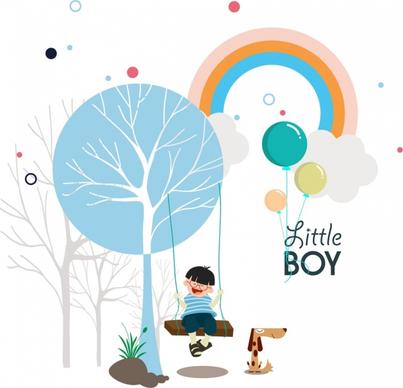 card background little boy icon colorful cartoon decoration