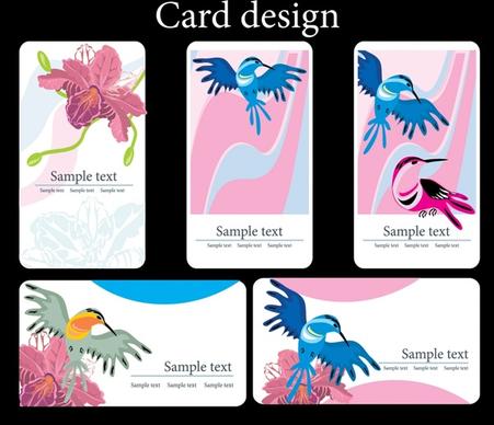 card templates nature theme flowers birds icons decor