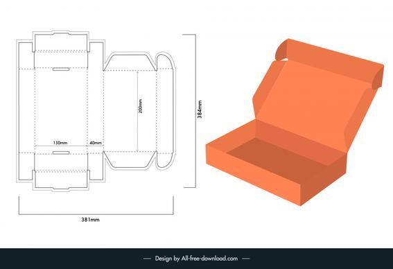 cardboard box for postal mail template 3d flat cut samples sketch