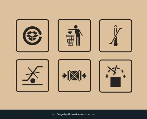 cardboard packaging label templates flat silhouette symbols isolated squares outline 