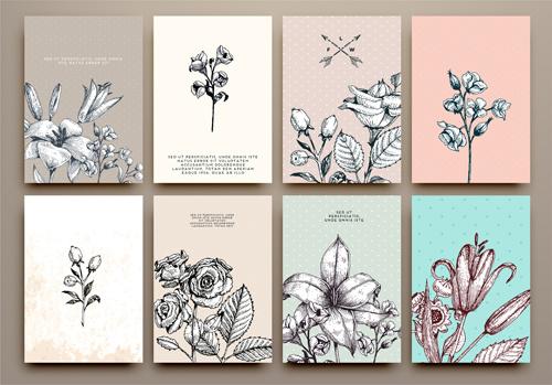 cards flowers hand drawing vector