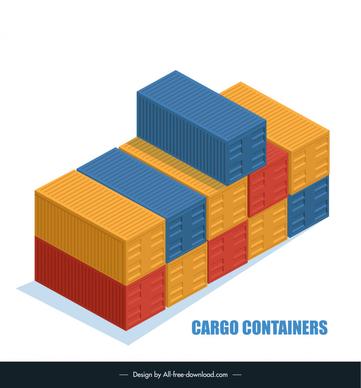 cargo container icons modern 3d design 