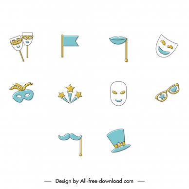 carnival of venice icon sets flat classical symbols sketch