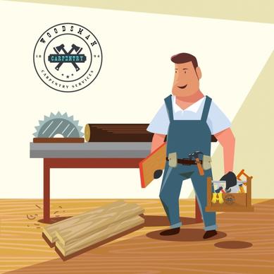 carpentry work advertisement male icon colored 3d design