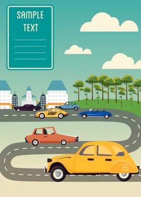 cars advertisement classical colored design curved road icon