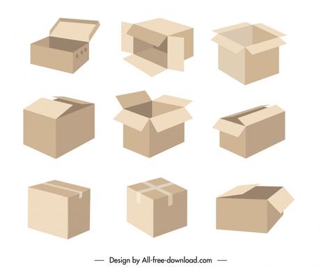 carton box icons modern 3d sketch