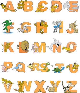 cartoon animals and alphabet vector