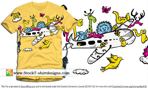 cartoon animals riding airplane