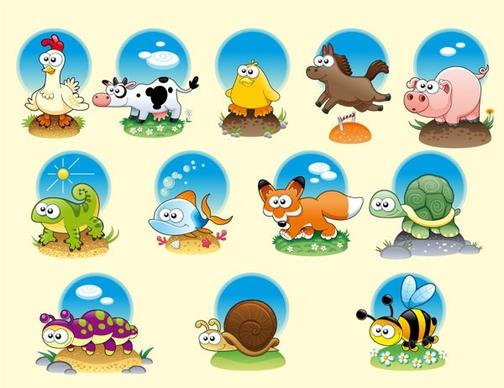 cartoon icons collection cute cartoon characters colored design