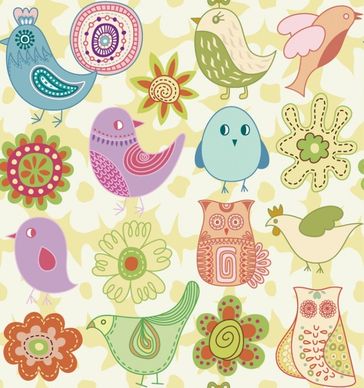 nature design elements bird flower icons colored classical