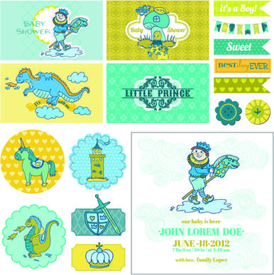 cartoon baby shower cards design vector