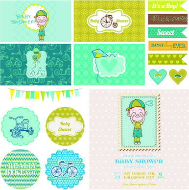 cartoon baby shower cards design vector