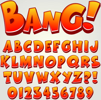 cartoon bang alphabet with numbers vector