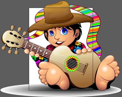 cartoon boy and guitar design vector