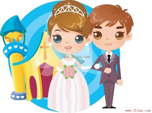 cartoon bride and groom vector