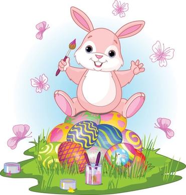 cartoon bunny and egg 03 vector