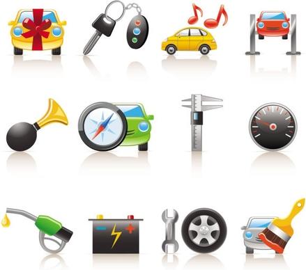 cartoon car and peripheral products icon vector