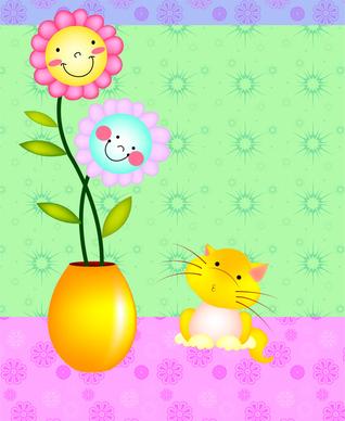 cartoon cat and flower