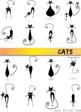 cat icons collection classical black sketch