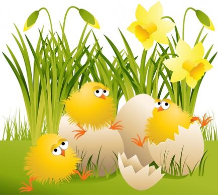 nature background chicks eggs sketch cute cartoon design