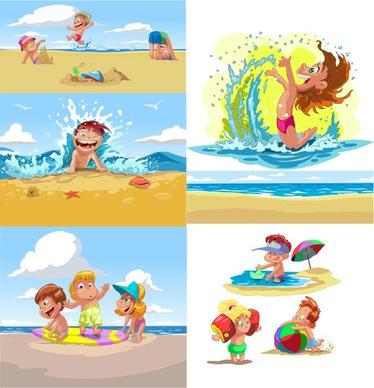 cartoon children summer beach vector