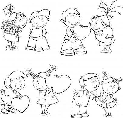 love icons cute kids sketch handdrawn design