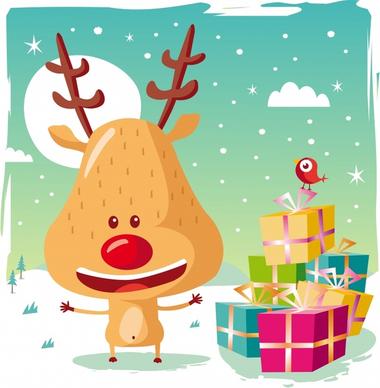 christmas background template funny reindeer present sketch