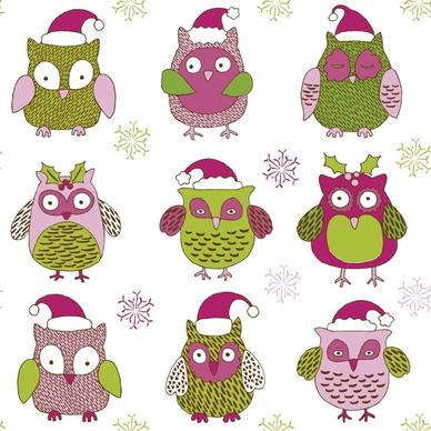 cartoon christmas owl pattern vector