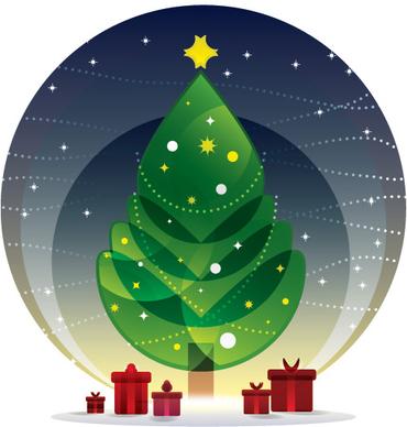 cartoon christmas tree with night vector
