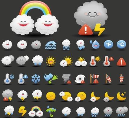 cartoon clouds rain thunder vector weather icons