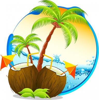 beach vacation background colorful modern coconut wave sketch