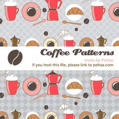 cartoon coffee patterns vector backgrounds