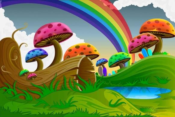 Cartoon colorful mushrooms Vector Background