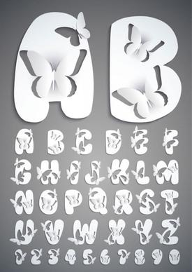 alphabet background template butterflies paper cut 3d sketch