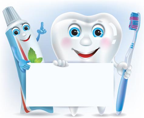 cartoon cute tooth with toothpaste and toothbrush vector