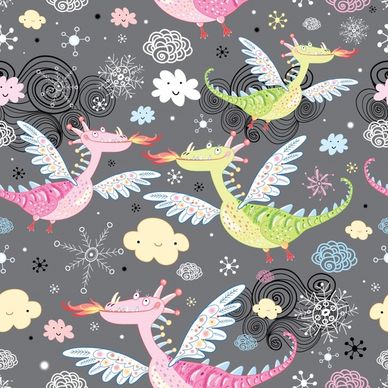 dragon pattern template colorful classic handdrawn sketch