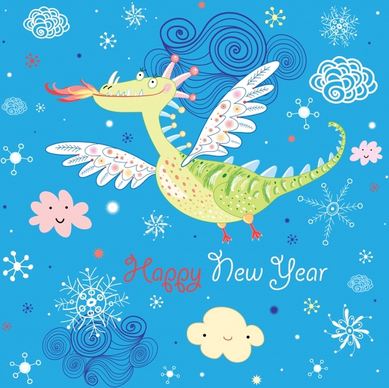 new year banner dragon sky elements handdrawn sketch