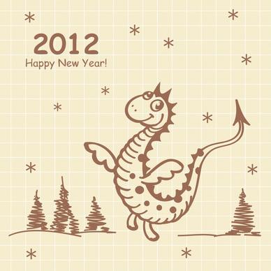 cartoon dragon 2012 greeting card background vector