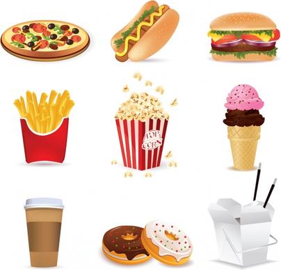 fast food design elements modern colored 3d symbols