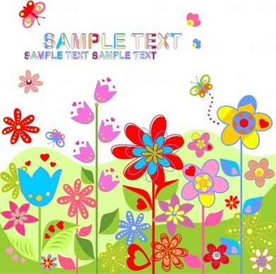 spring background colorful flowers butterflies decor flat design