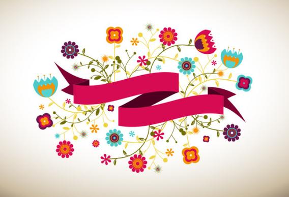 cartoon flowers and ribbon vector free