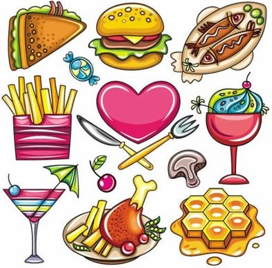 cartoon food illustration stickers vector