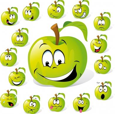 apples icons stylized emotional faces sketch modern design