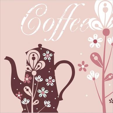 coffee background pot flower icons sketch classical design